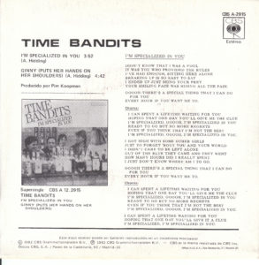 Time bandits - I'm specialized in you / Spain White label promo