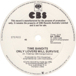 Time bandits - I'm only shooting love / USA white label + promo stamp